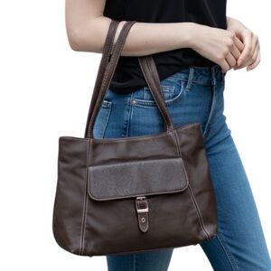 Vintage Y2K Frankie & Johnnie Brown Leather Shoulder Bag Floral Embossed